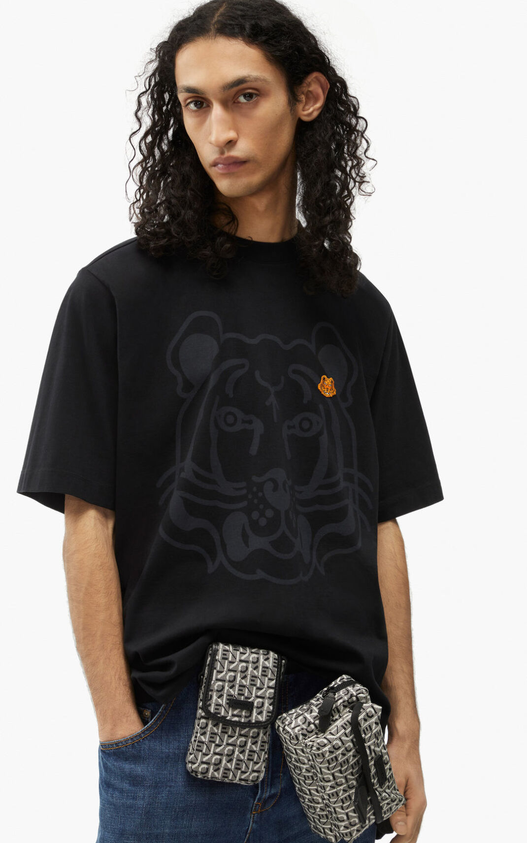 T Shirt Kenzo K Tiger oversized Homme Noir | VDEO-79251